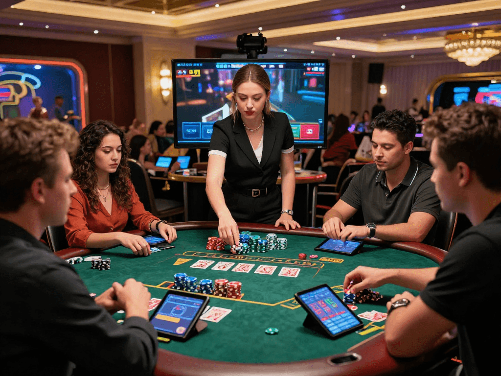 Diverse players enjoying live casino games at MB66, featuring interactive dealers and a vibrant gaming atmosphere.